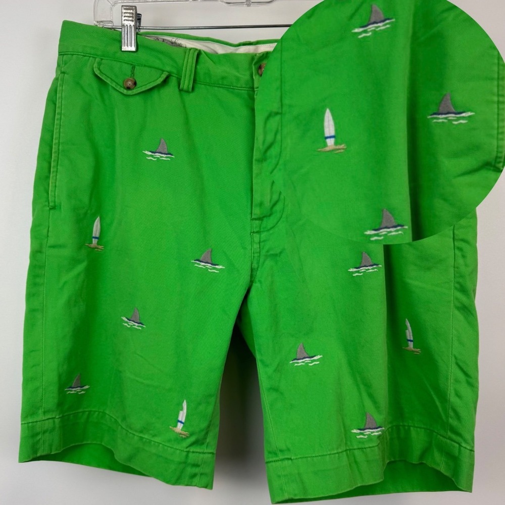 Polo Ralph Lauren Bedford Chino Shorts Mens 34 Green Shark Fin Surfboard Classic